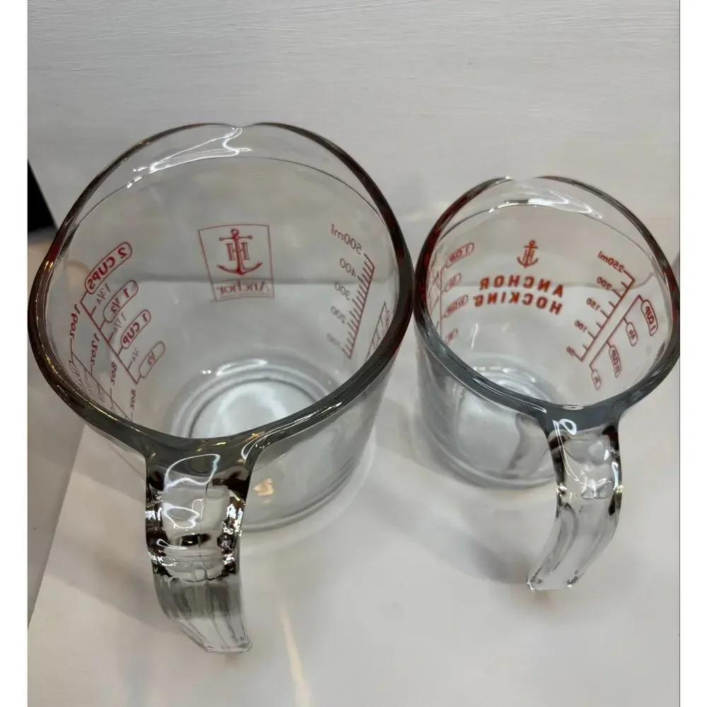 Vintage Set of 2 Anchor Hocking Glass Measuring Cups 1 and 2 Cups